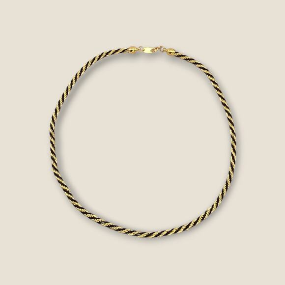 Gold and Black Enamel Twisted Rope Necklace – 1980s Vintage - Picture 8 of 10